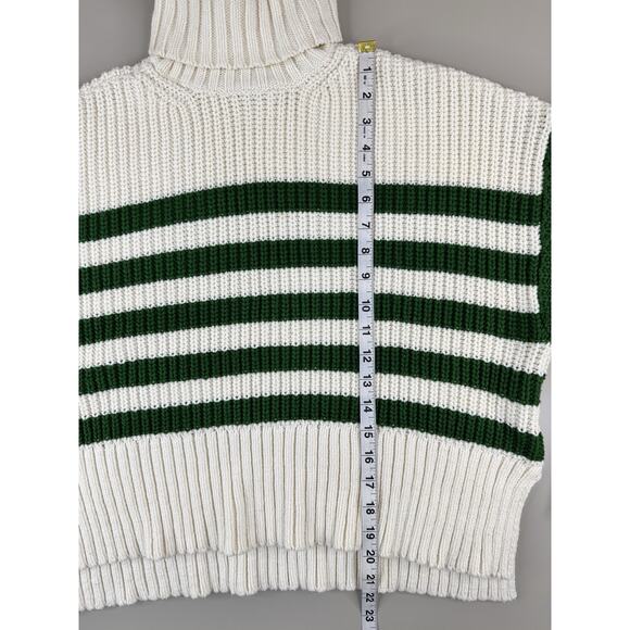 MADEWELL Wide Rib Cropped Turtleneck Sweater M Green Stripe Chunky Knit Preppy - Picture 2 of 12
